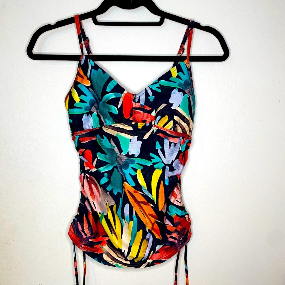 Prana Tropical Multicolor Tankini Top - black Base with Red, Yellow, Teal